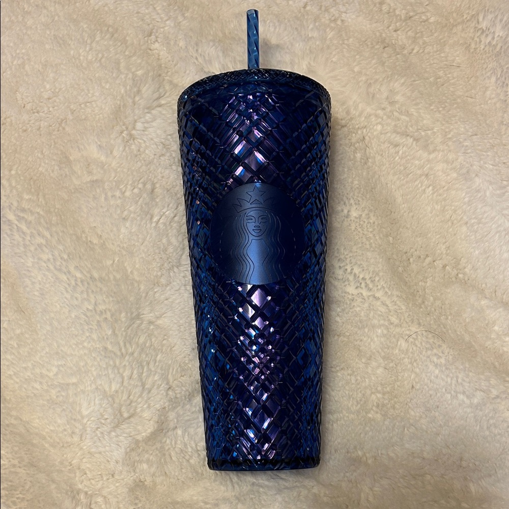 Brand New Starbucks Iridescent Azure Blue Jeweled Cold Cup Tumbler 24oz 2022